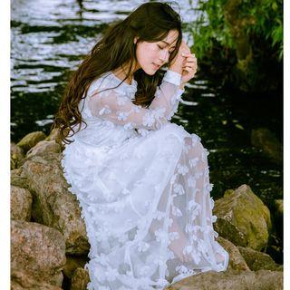 Flower Detail Long-sleeve Maxi Dress