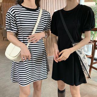 Striped Puff-sleeve Dress