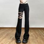 High-waist Strappy Cut-out Boot-cut Pants