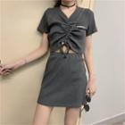 Set: Drawstring Short-sleeve T-shirt + Mini A-line Skirt