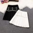 Faux Pearl Embellished Pleated Mini A-line Skirt