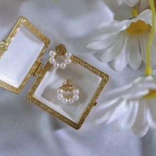 Flower Alloy Faux Pearl Hoop Dangle Earring 1 Pair - White & Gold - One Size