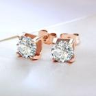 Cz Stud Earring 1 Pair - Rose Gold - One Size