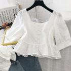 Square Neck Cutout Puff-sleeve Blouse