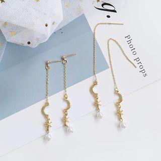 Faux Pearl Moon & Star Dangle Earring