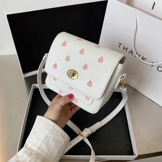 Fruit Embroidered Flap Crossbody Bag
