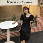 Short-sleeve Lace Trim Midi Dress Black - One Size