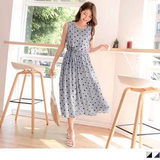 Drawstring Waist Star Patterned Midi Dress