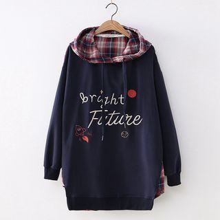 Embroidered Plaid-panel Hoodie