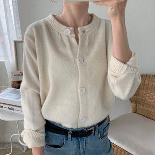 Plain Cropped Crew-neck Cardigan