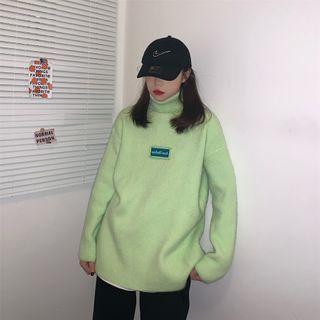 Turtleneck Lettering Applique Sweater