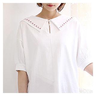 Heart-embroidered Puff-sleeve Top