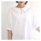 Heart-embroidered Puff-sleeve Top