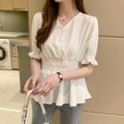 Elbow-sleeve Button-up Blouse