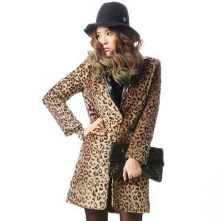 Faux Leather Collar Leopard Printed Coat