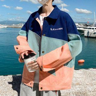 Lettering Paneled Shirt Jacket