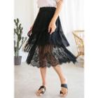Plus Size - Sheer Lace Tiered Skirt