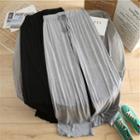 High-waist Plain Drawstring Loose-fit Pants
