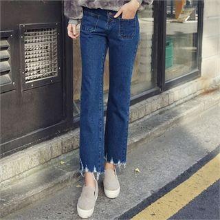 High-waist Fray-hem Jeans