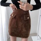 Flap-pocket Corduroy Miniskirt
