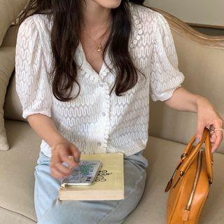 Short-sleeve Button-up Top White - One Size