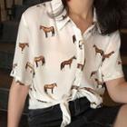 Horse Print Short-sleeve Chiffon Blouse