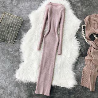 Long-sleeve Midi Rib-knit Dress
