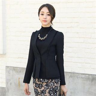Collarless Fringed Tweed Jacket