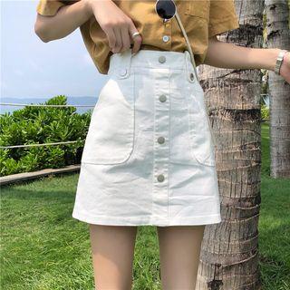 High-waist Button A-line Skirt