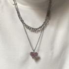 Rhinestone Heart Necklace 1 Pc - Pink - One Size