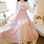 Elbow-sleeve Embroidered Chiffon Maxi Hanfu Dress