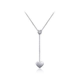 Fashion Simple Heart Tassel 316l Stainless Steel Necklace With Cubic Zircon Silver - One Size