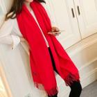 Plain Fringed Scarf Red - One Size