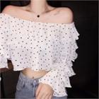 Ruffle-layered Polka-dot Cropped Top Ivory - One Size