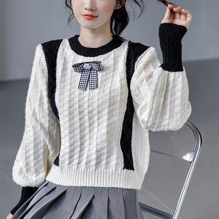 Contrast Trim Bow Sweater