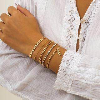 Set Of 5: Chain Bracelet + Rhinestone Bracelet