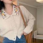 Floral Print Polo-neck Sweater As Shown In Figure - One Size