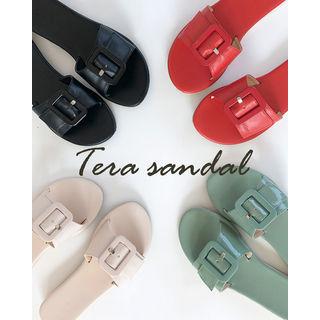 Buckled Faux-leather Slide Sandals
