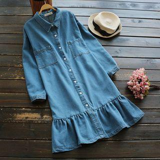 Ruffle Denim Shirtdress