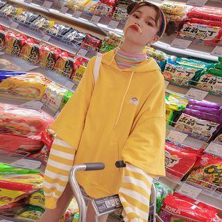 Mock Two-piece Printed Hoodie Yellow - One Size