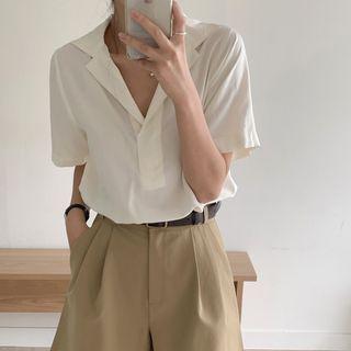 Notch-collar Half-placket Shirt