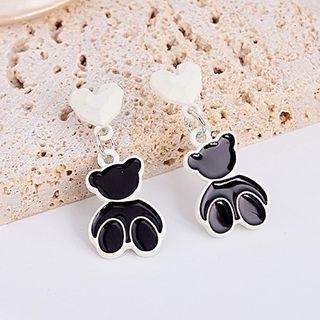 Heart Bear Alloy Dangle Earring 1 Pair - E2436-6 - Black - One Size