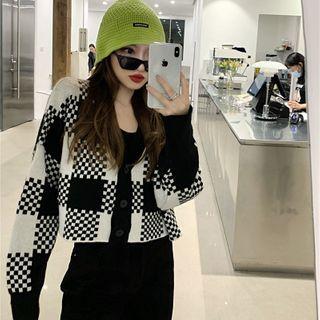 Check Cropped Cardigan Black & White - One Size