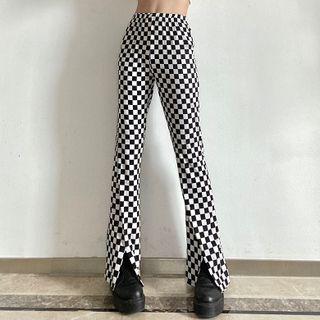 High-waist Plaid Bell-bottom Pants