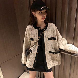 Tweed Contrast Trim Button Jacket