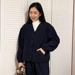 Fleece Snap-button Cardigan