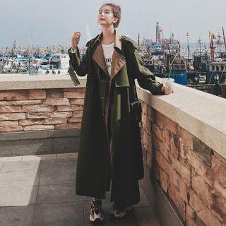 Double Breasted Stitched Mock Two Piece Trench Coat