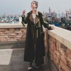 Double Breasted Stitched Mock Two Piece Trench Coat