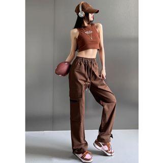 Details Buckled-hem Straight-cut Cargo Pants