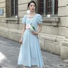 Patterned Puff-sleeve Square Neck Dress